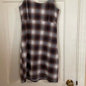 Plaid Preppy Brown Empire Waist Jumper Dress